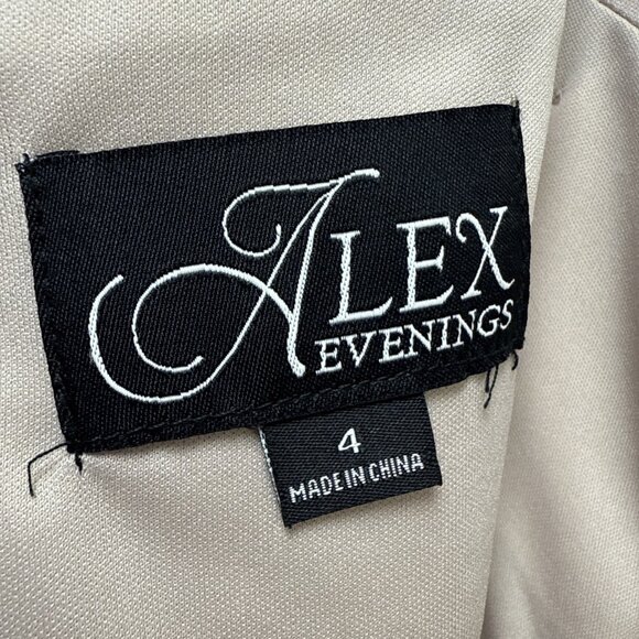 New ALEX EVENINGS Size 4 Beige Sequined-Bodice High-Low Gown Cocktail Dress Midi - Picture 11 of 15